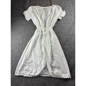 Sea Spice Sz S Plunge Neck Ruched Lace Swim Cover Up Tie Front Boho Coastal SEE